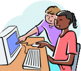 Two people looking at a computer